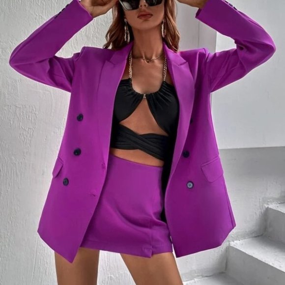 Flap Detail Double Breasted Lapel Neck Blazer - Picture 3 of 6